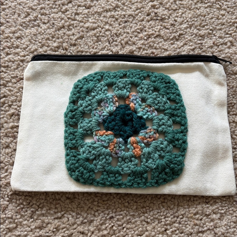 Handcrafted Crochet Accent Cosmetic Bag - Picture 2 of 4